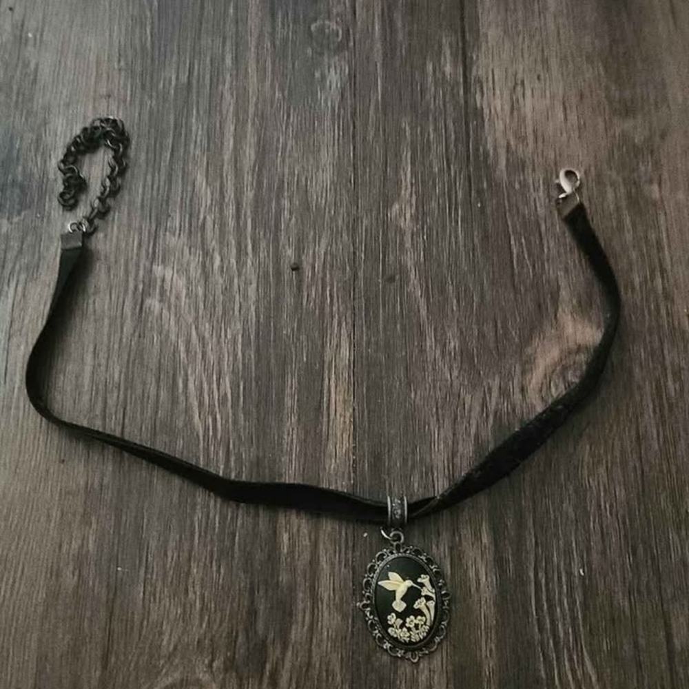 Black Velvet Choker with Floral Pendant